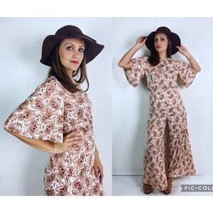 vintage 70s Floral ELEPHANT BELLS Two Piece SET Small high waisted bellbottoms
